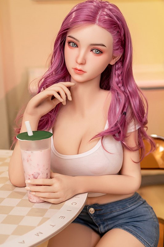 Alaine - Bambola realistica con capelli rosa e testa in silicone