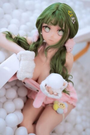 Atsuko - Muñeca sexual anime de pelo verde y pechos grandes con cabeza de PVC