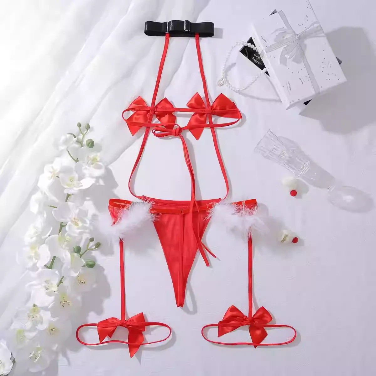 Christmas Temptation Bow-Knot Bodysuit Maid Set