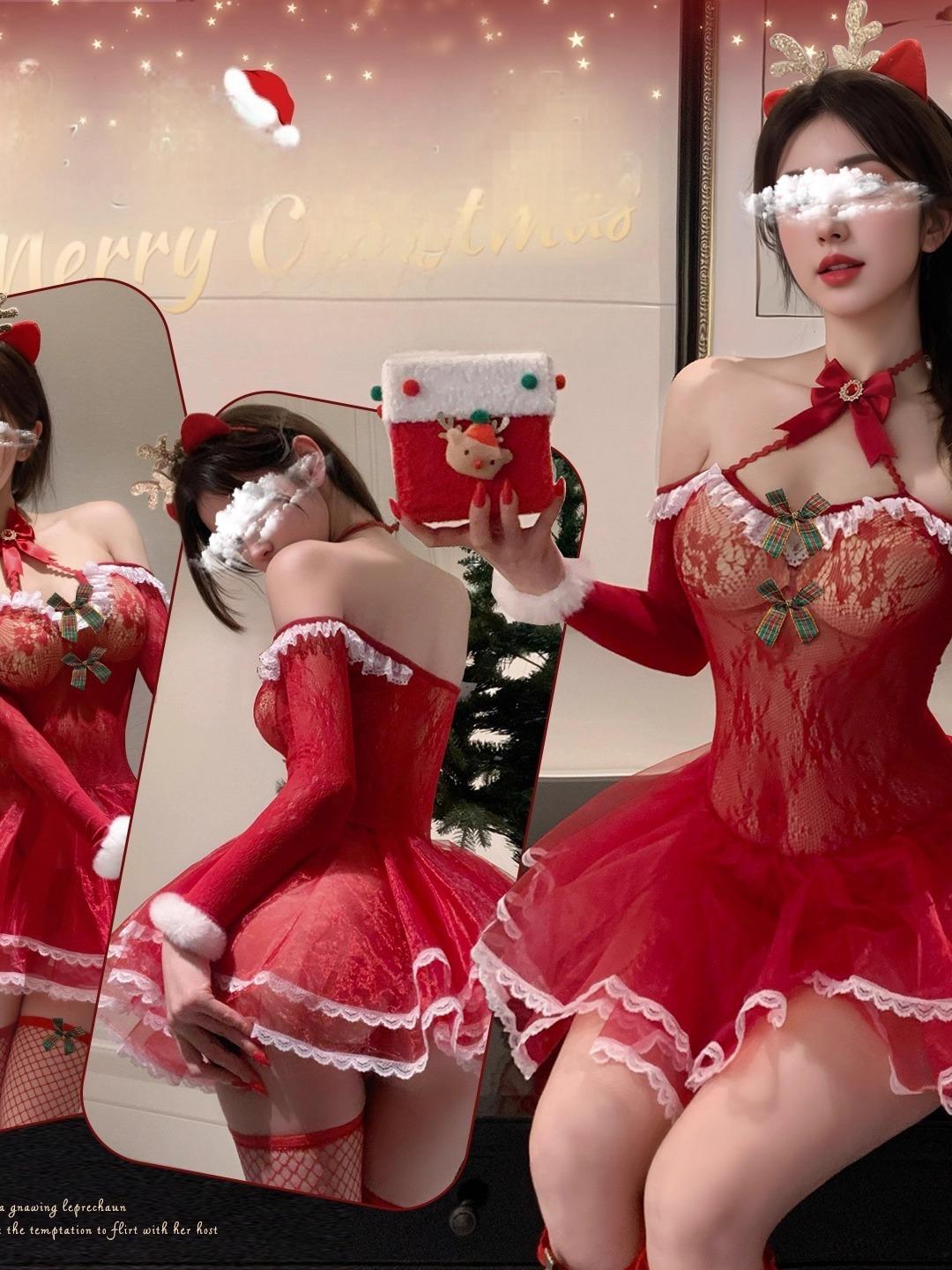 Sexy Christmas Halter Neck Pajamas Cosplaying as a Reindeer Uniform (1)